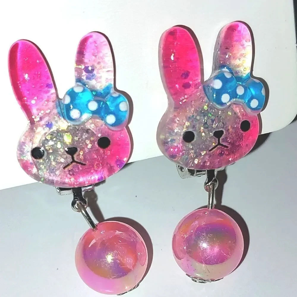 Pink Beautiful Bunny Fashion Clip-on Kids earrings - Picture 2 of 6